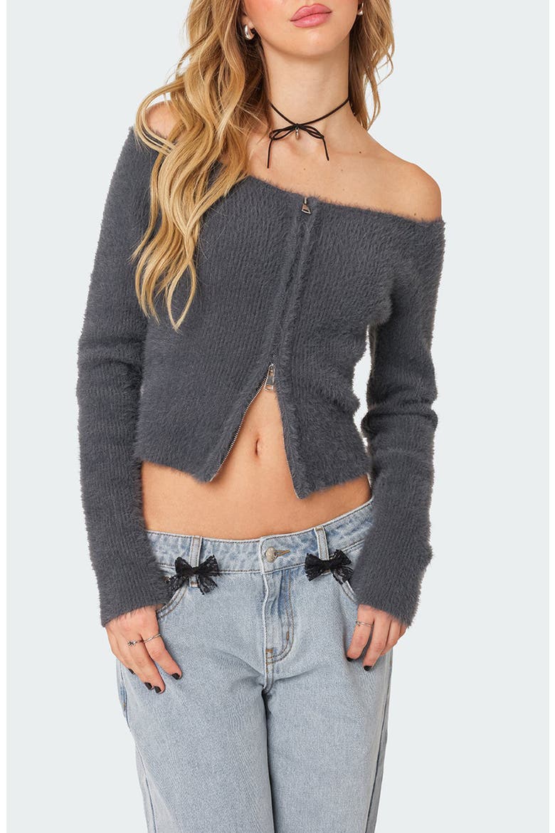 Sonia Off the Shoulder Cardigan, Main, color, DARK-GRAY