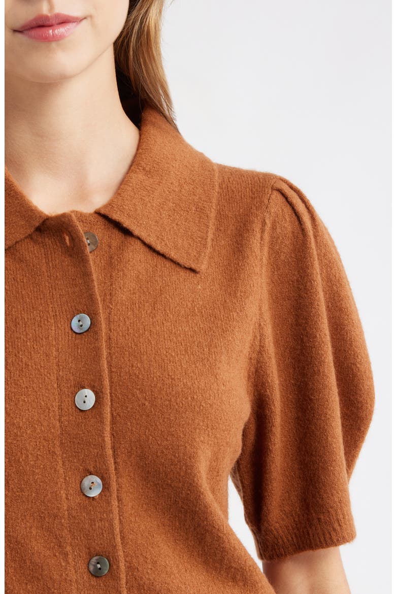 Eloise Short Sleeve Cardigan, Alternate, color, CARAMEL