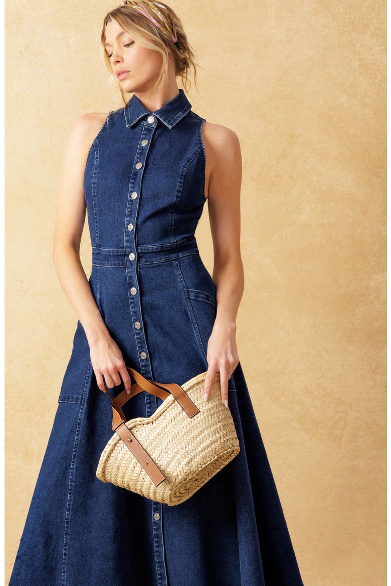 Sleeveless Denim Maxi Shirtdress, Alternate, color, MEDIUM INDIGO