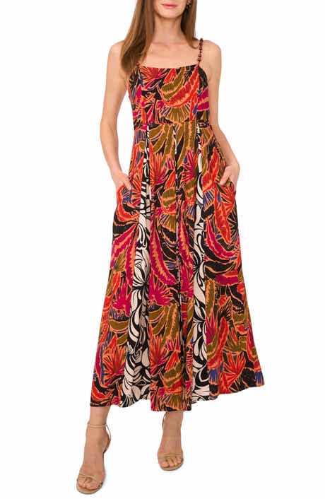 Vince Camuto Mixed Print Inverse Pleat Maxi Dress