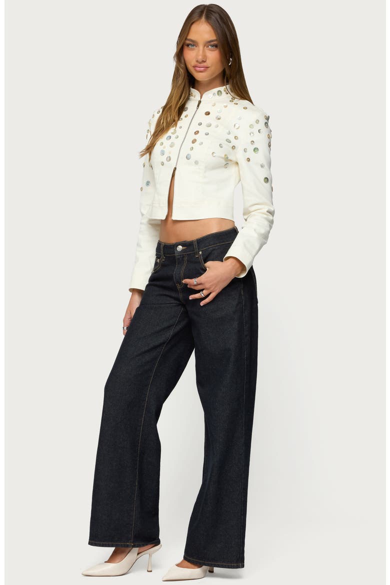 Elira Iridescent Button Crop Jacket, Alternate, color, CREAM