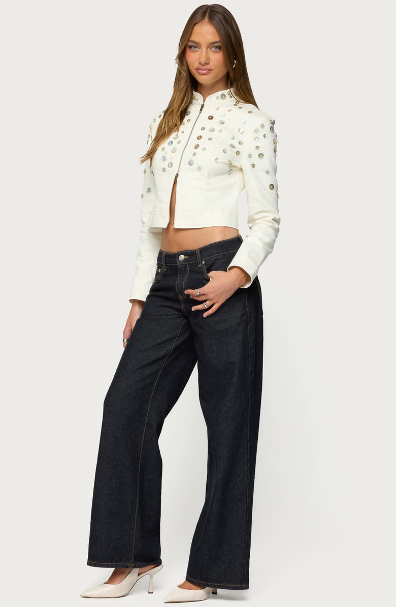 EDIKTED Elira Iridescent Button Crop Jacket, Alternate, color, Cream