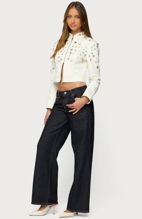 Edikted Elira Iridescent Button Crop Jacket In White