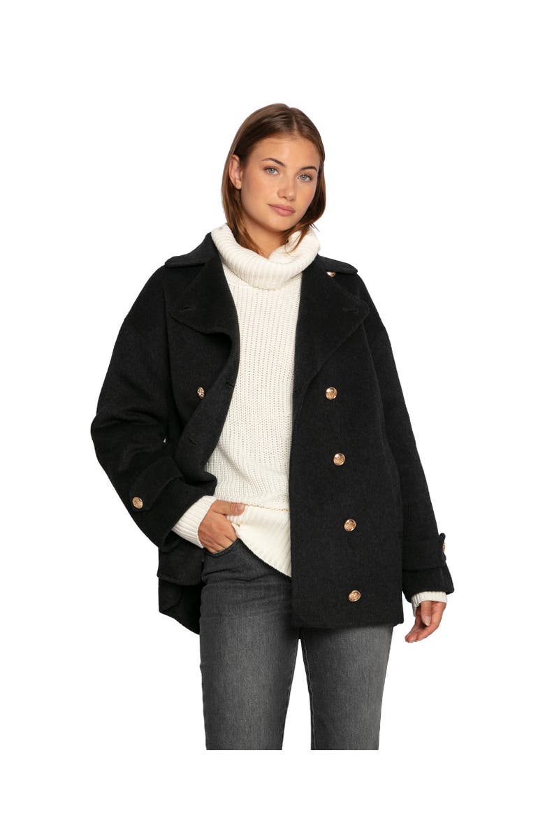 Right and Forward Double Breasted Wool Blend Pea Coat, Alternate, color, Charcoal