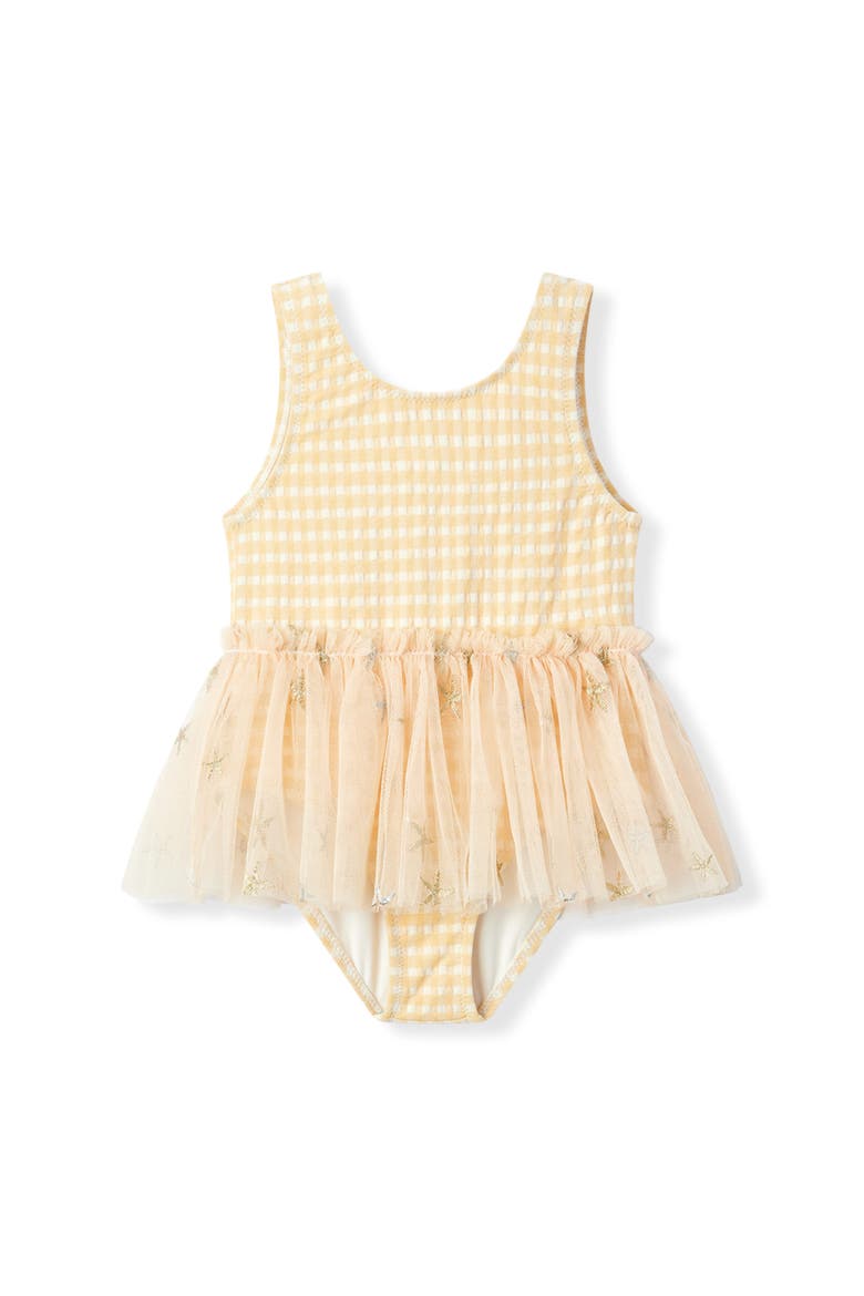 Ballet Skirt Swimsuit, Main, color, Yellow Gingham