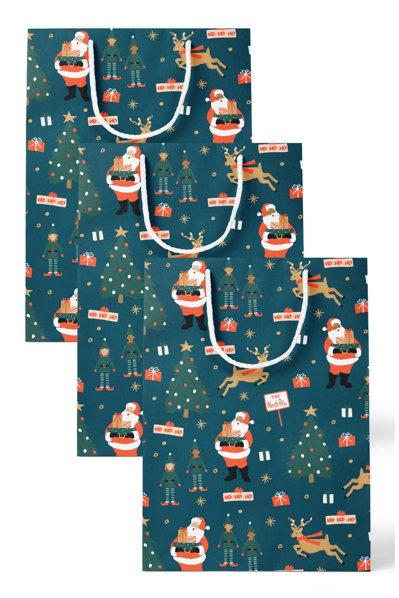 Santa North Pole Magic Gift Bag Set of 3, Main, color, Santa Festive Blue