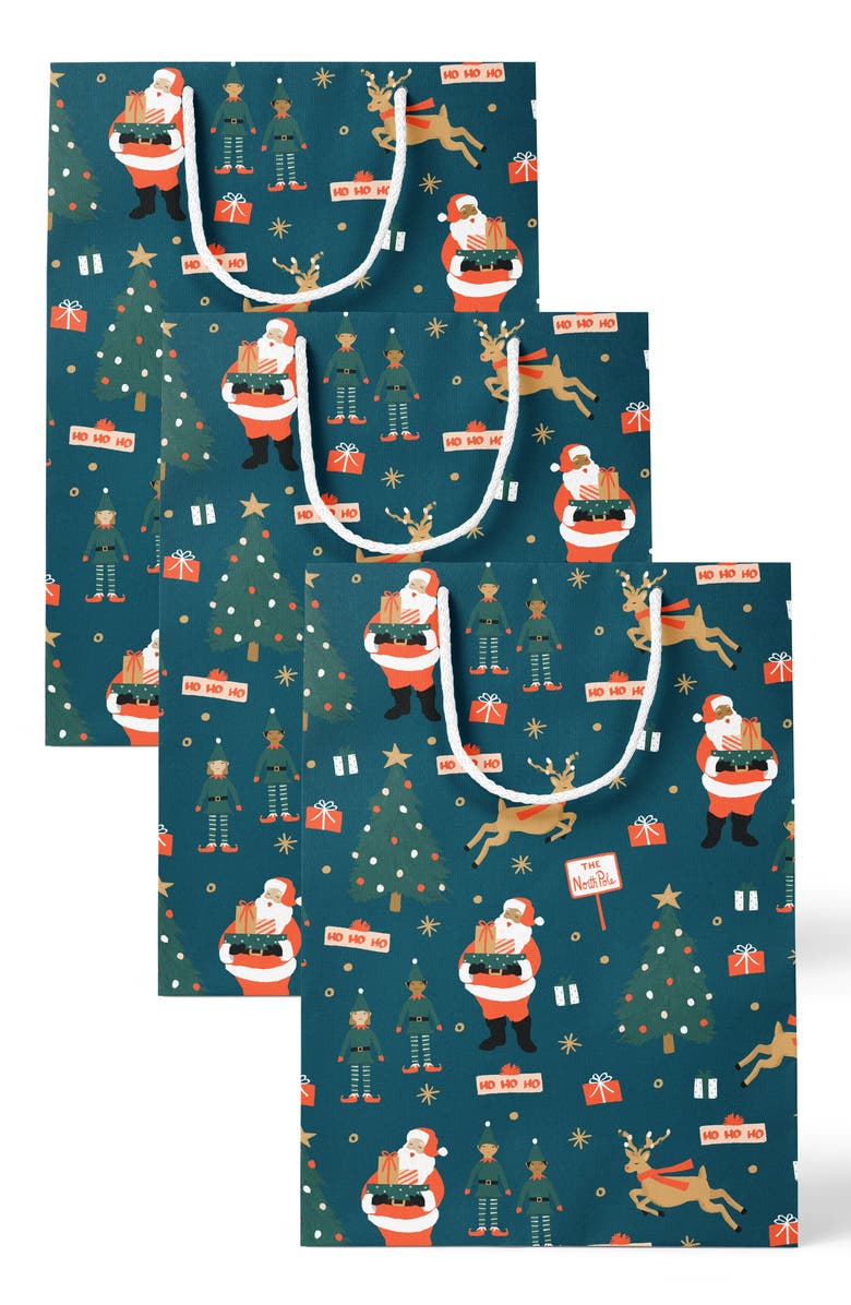 Joy Paper Co. Santa North Pole Magic Gift Bag Set of 3, Main, color, Santa Festive Blue