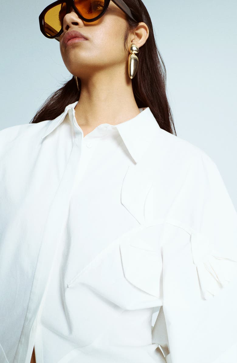 Topshop Floral Appliqué Cotton Resort Shirt, Alternate, color, White