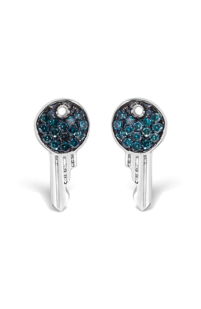 Haus of Brilliance Sterling Silver 1/6 Cttw Blue Diamond Key Motif Stud Earrings, Main, color, Silver