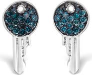Haus of Brilliance Sterling Silver 1/6 Cttw Blue Diamond Key Motif Stud Earrings