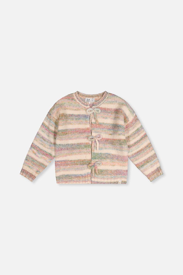 Bow Appliqué Button Front Knitted Cardigan, Main, color, Mauve and Blue Knitwear