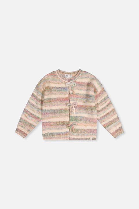 Bow Appliqué Button Front Knitted Cardigan