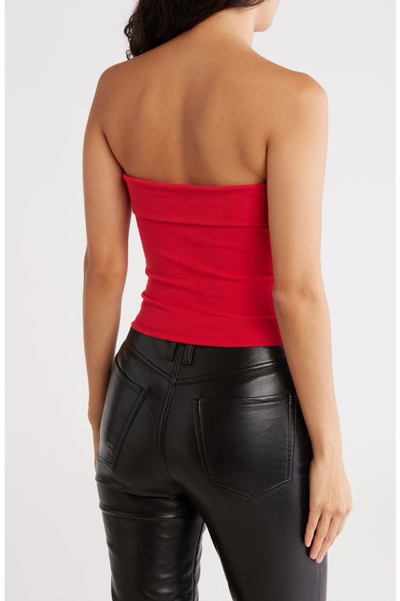 Foldover Ruched Crop Tube Top, Alternate, color, TRUE RED