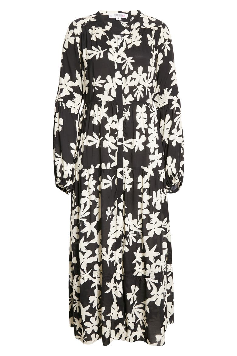 Sea Floral Long Sleeve Shirtdress, Alternate, color, BLACK