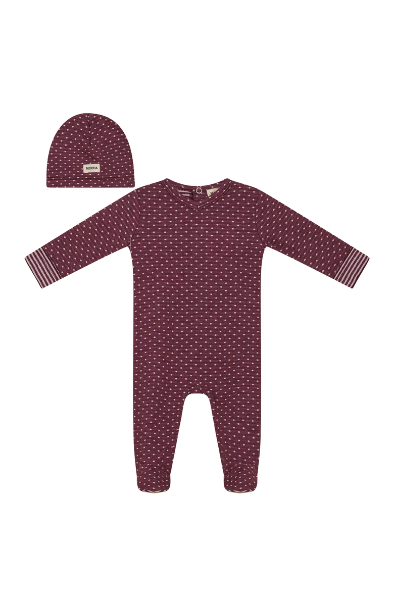 Mocha Dot Print 2 Piece Romper and Hat, Main, color, Burgundy