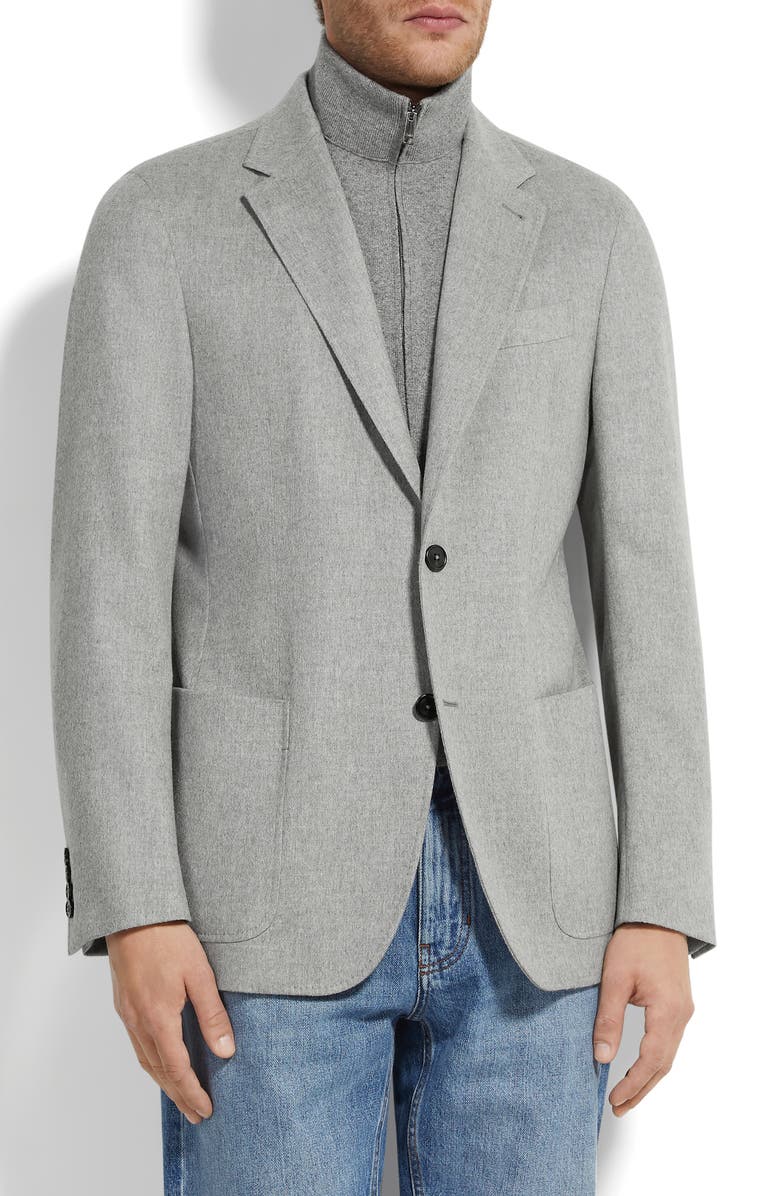 ZEGNA Oasi Cashmere Sport Coat with Detachable Bib, Main, color, Grey Melange
