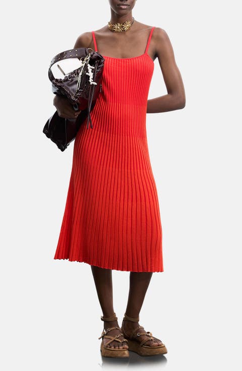 Rib Knit Spaghetti Strap Midi Dress