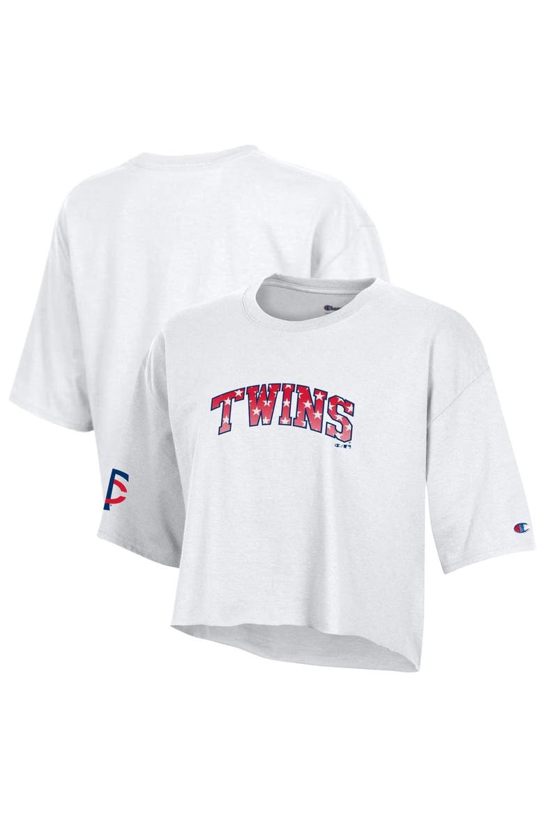 Women's Champion  White Minnesota Twins Boyfriend Cropped Americana T-Shirt, Main, color, White