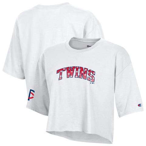 Women's Champion  White Minnesota Twins Boyfriend Cropped Americana T-Shirt
