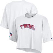 Champion Women's Champion White Minnesota Twins Boyfriend Cropped Americana T-Shirt