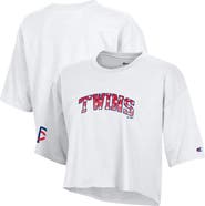Champion Women's Champion White Minnesota Twins Boyfriend Cropped Americana T-Shirt