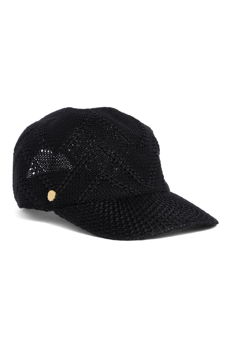 Packable Pointelle Knit Baseball Cap, Main, color, BLACK