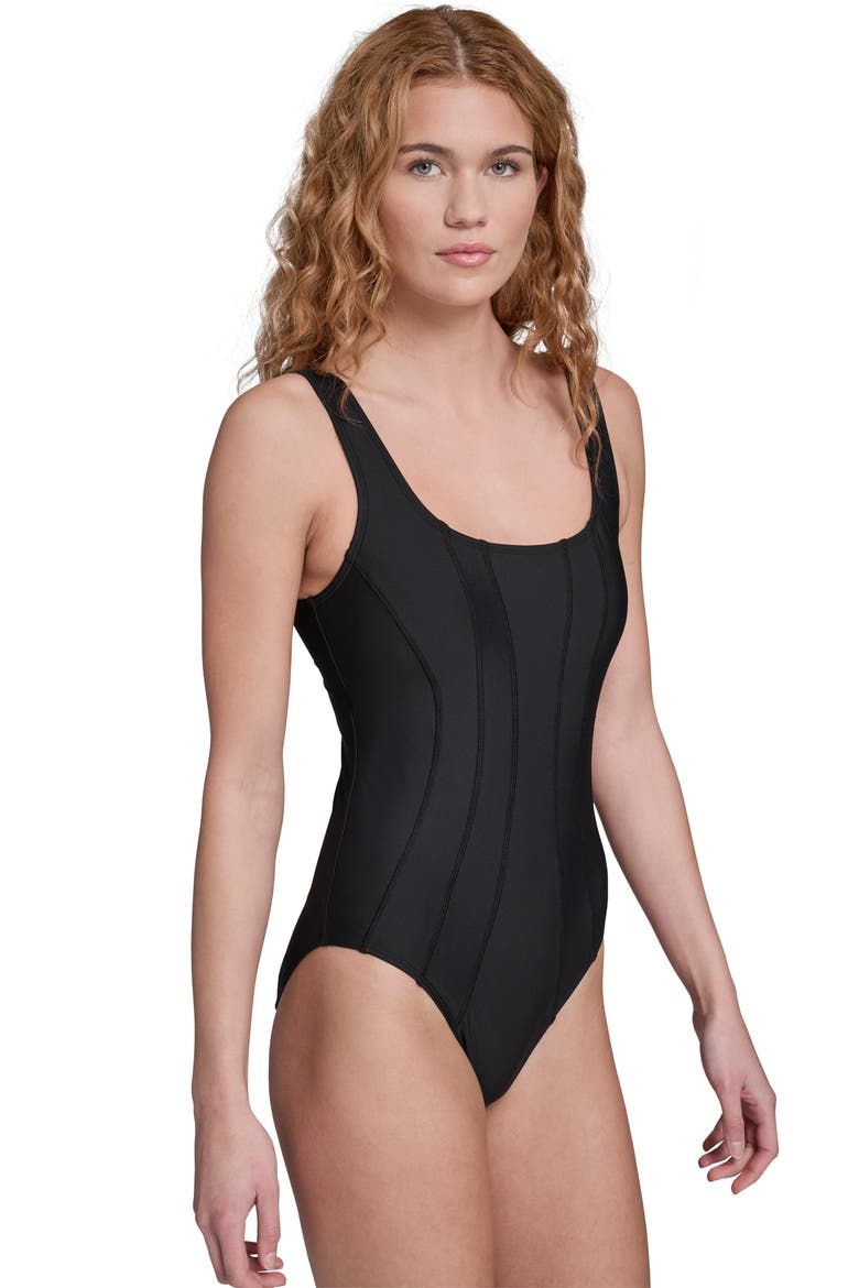 Seam Detail One-Piece Swimsuit, Alternate, color, BLACK
