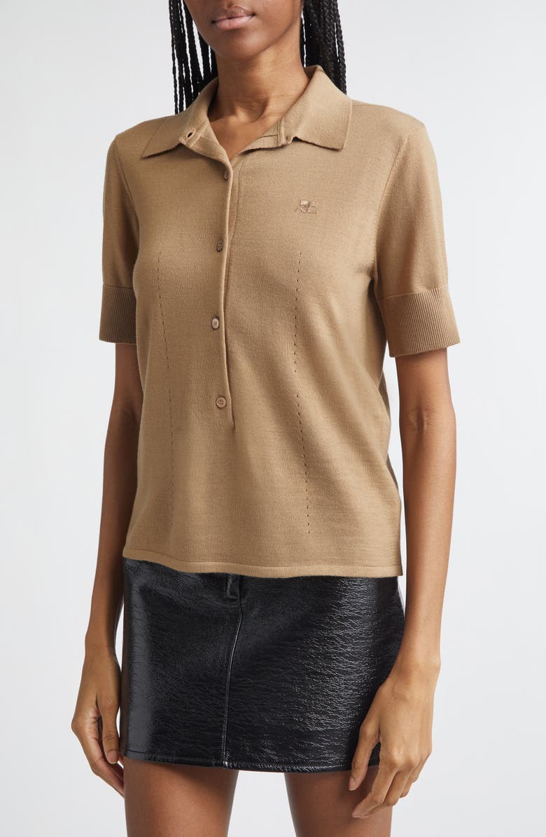 Courrèges Merino Wool Polo, Alternate, color, Sandy Brown