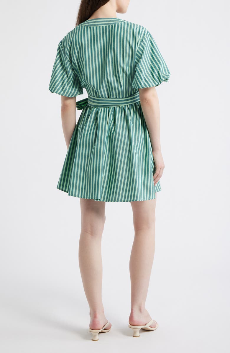 FRNCH Sossio Stripe Puff Sleeve Wrap Dress, Alternate, color, Vert Rivage