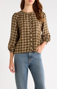 Marine Layer Millie Plaid Wool Blend Top