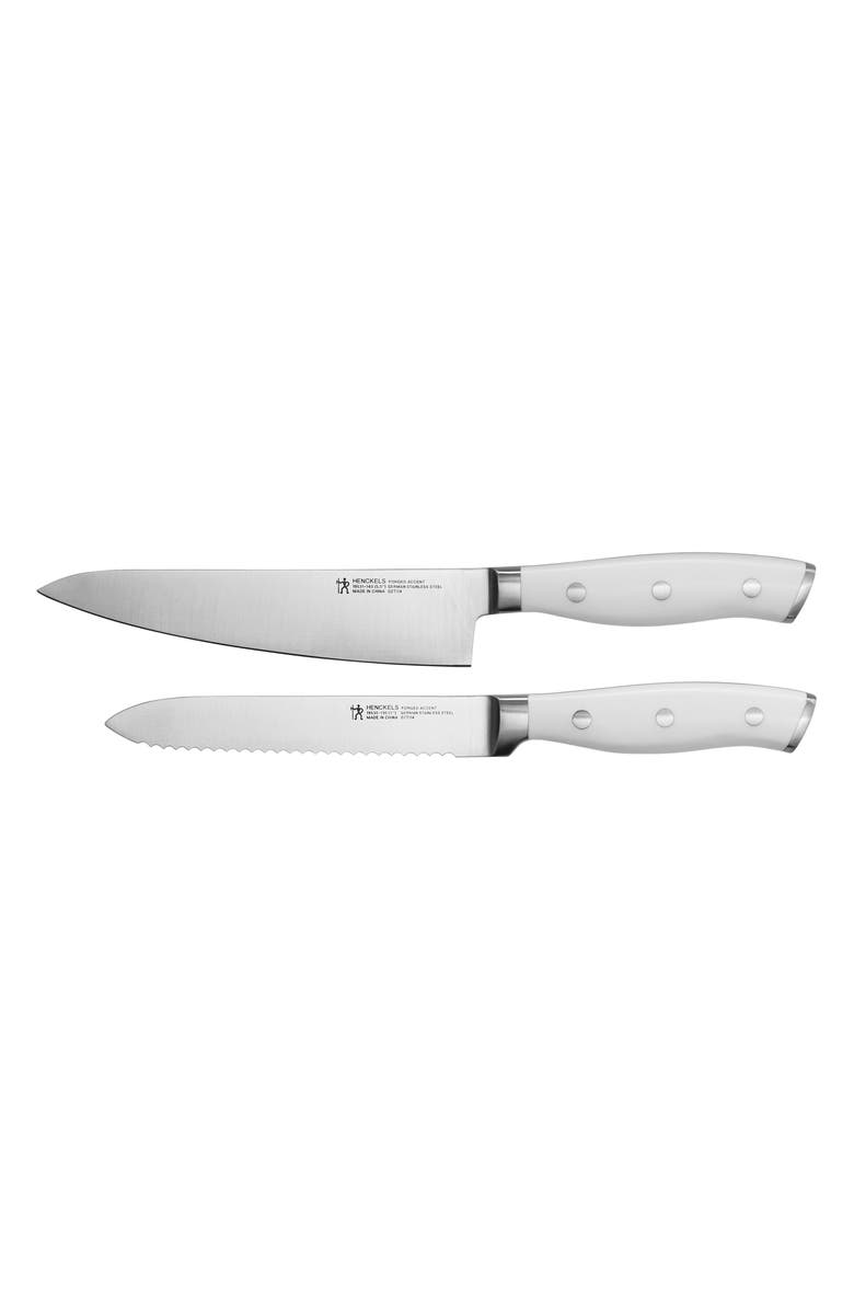 HENCKELS CUTLERY Forged Accent Serrated Utility & Chef's Knife Set, Main, color, White