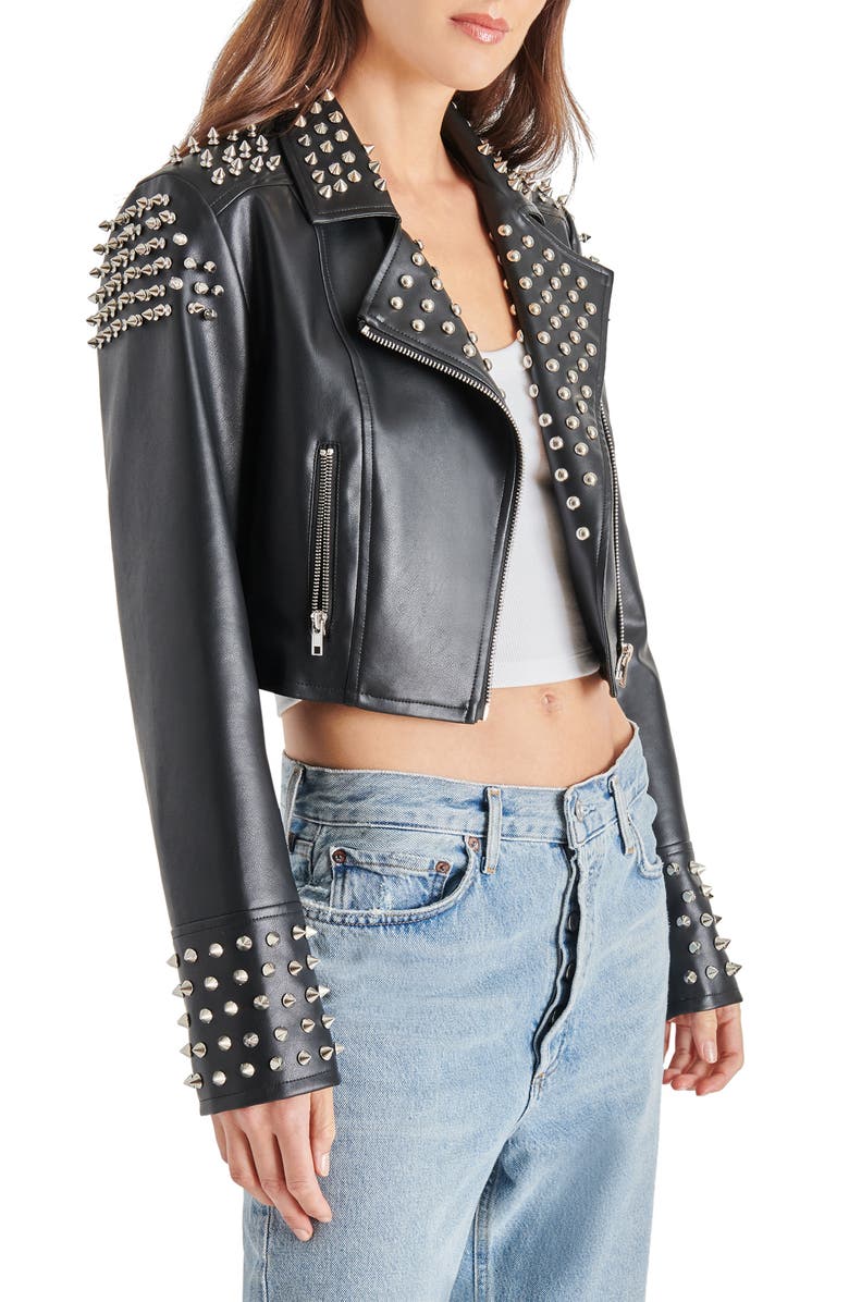 Steve Madden Tabby Stud Detail Faux Leather Jacket, Alternate, color, 