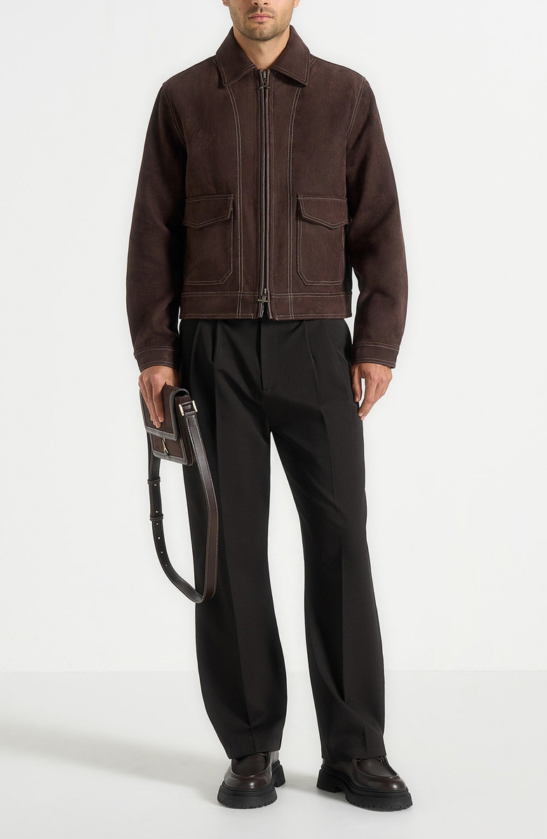 Manière De Voir Vince Suede Contrast Stitch Jacket, Alternate, color, Brown