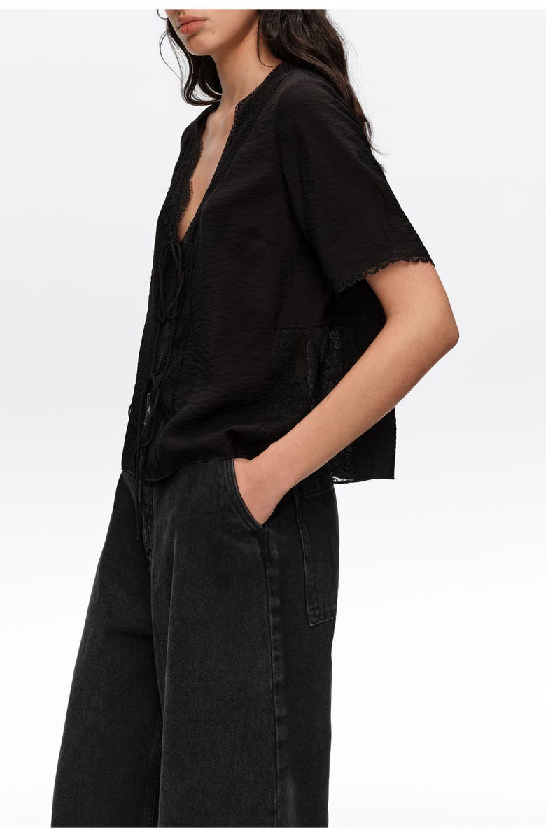 Bimba y Lola Lace-up Shirt With Lace, Alternate, color, Black