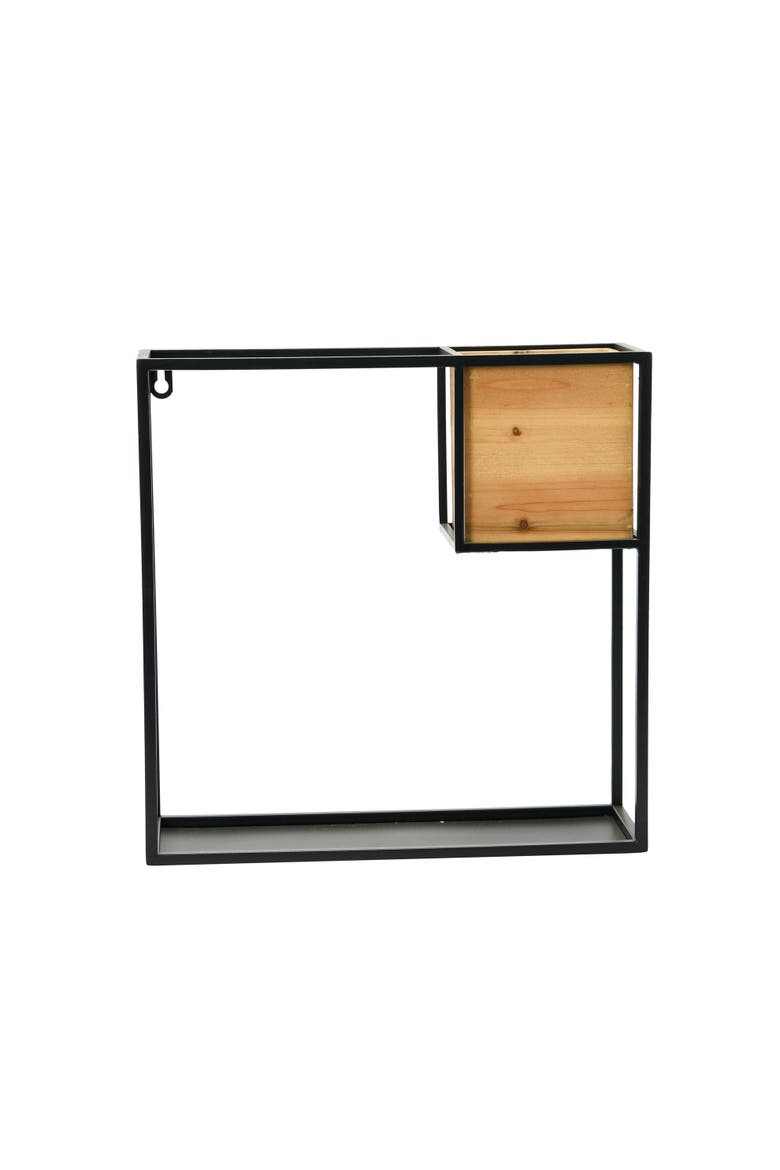 Metal Wall Shelf with Wood Box, Black, Alternate, color, Black