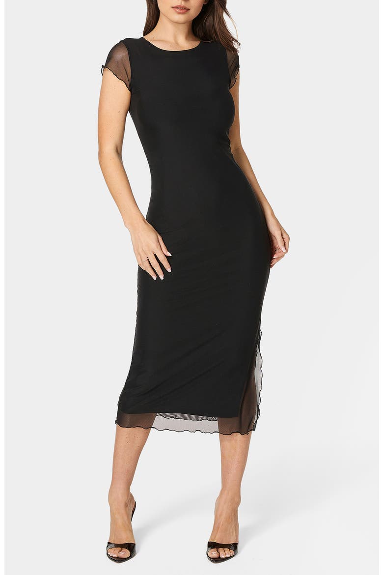 Powermesh Midi T-Shirt Dress, Main, color, BLACK