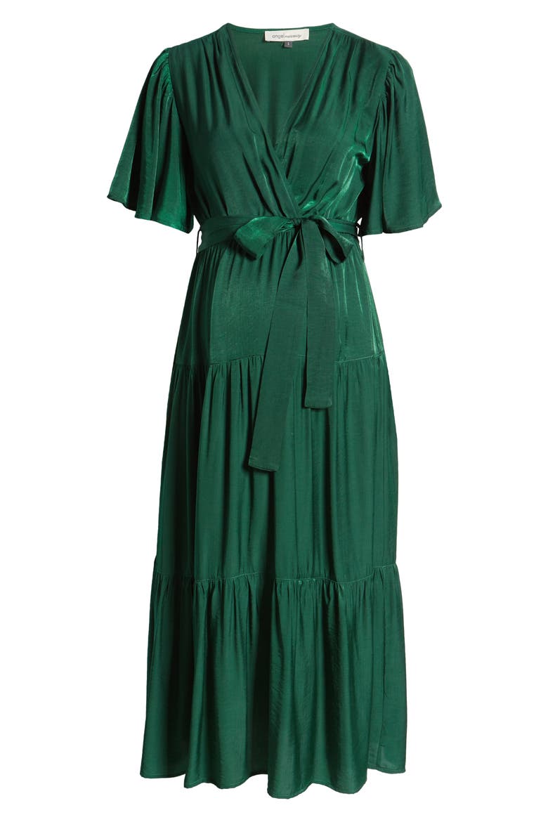 Crossover Faux Wrap Maternity Maxi Dress, Alternate, color, GREEN