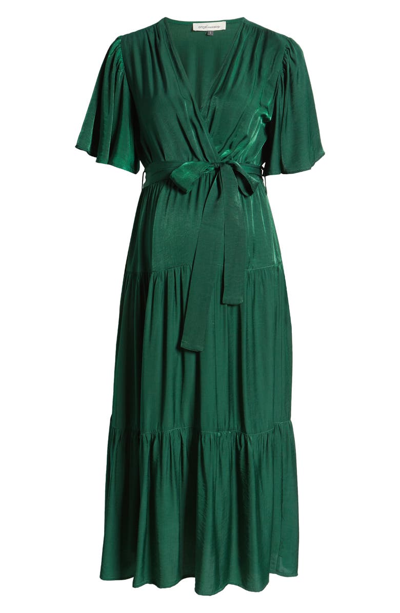 Angel Maternity Crossover Faux Wrap Maternity Maxi Dress, Alternate, color, Green