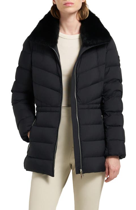 Belle Cote Genuine Shearling Collar Water Repellent 800 Fill Power Down Puffer Jacket