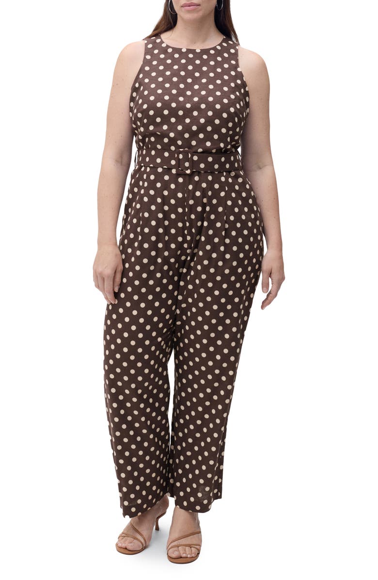 MANGO Belted Sleeveless Linen Blend Jumpsuit, Alternate, color, 