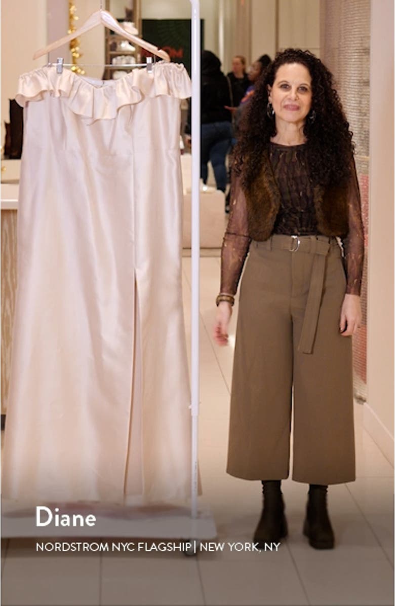 Off the Shoulder Ruffle Satin Trumpet Gown, sales video thumbnail