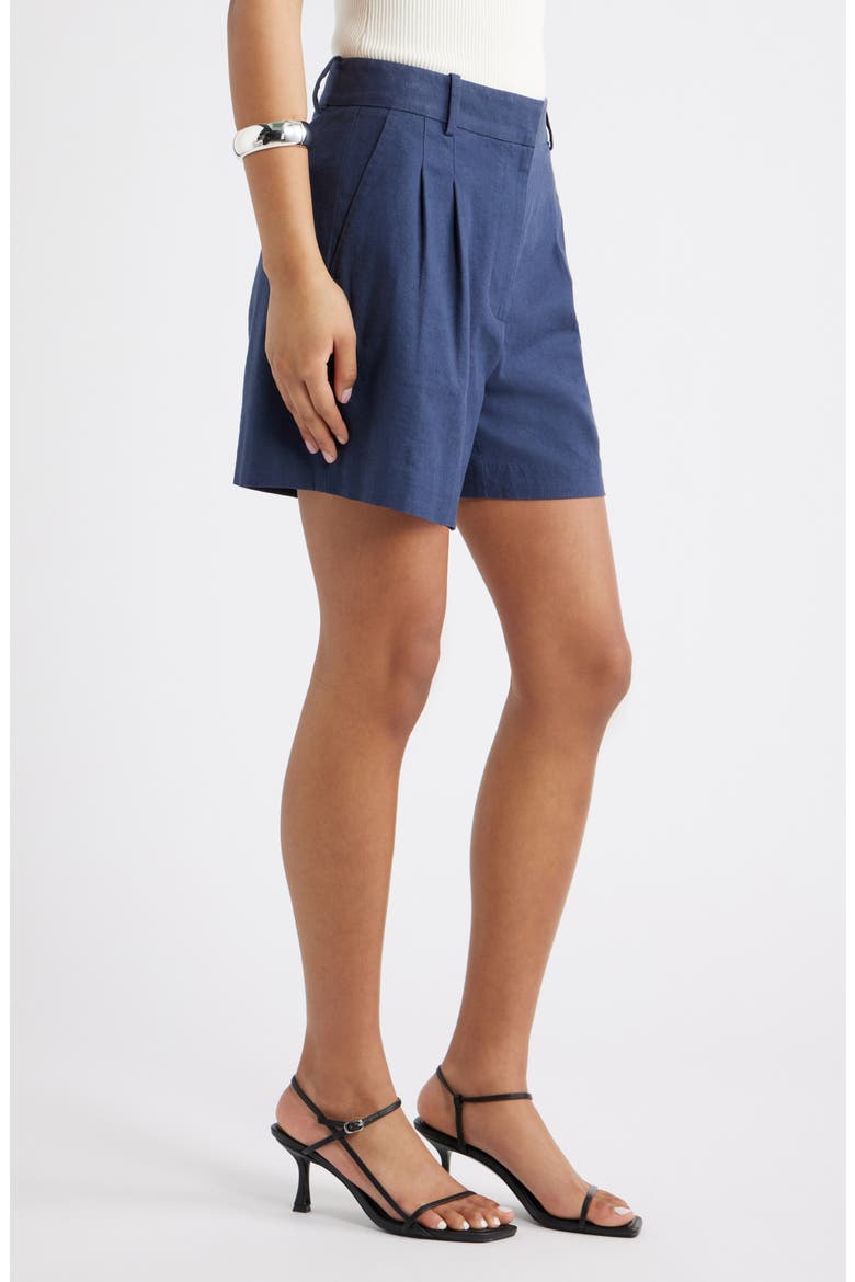 Everyday Pleated Linen Blend Shorts, Alternate, color, NAVY INDIGO