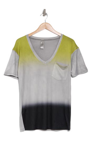 Go Couture V-neck Pocket T-shirt In Charcoal Black Yellow Dip Prnt