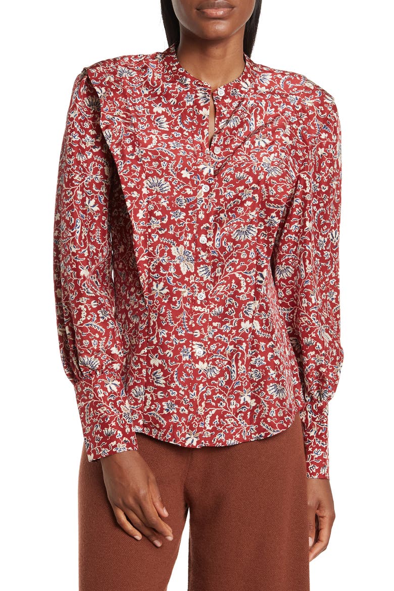 Drela Print Silk Blouse, Main, color, CRANBERRY MULTI