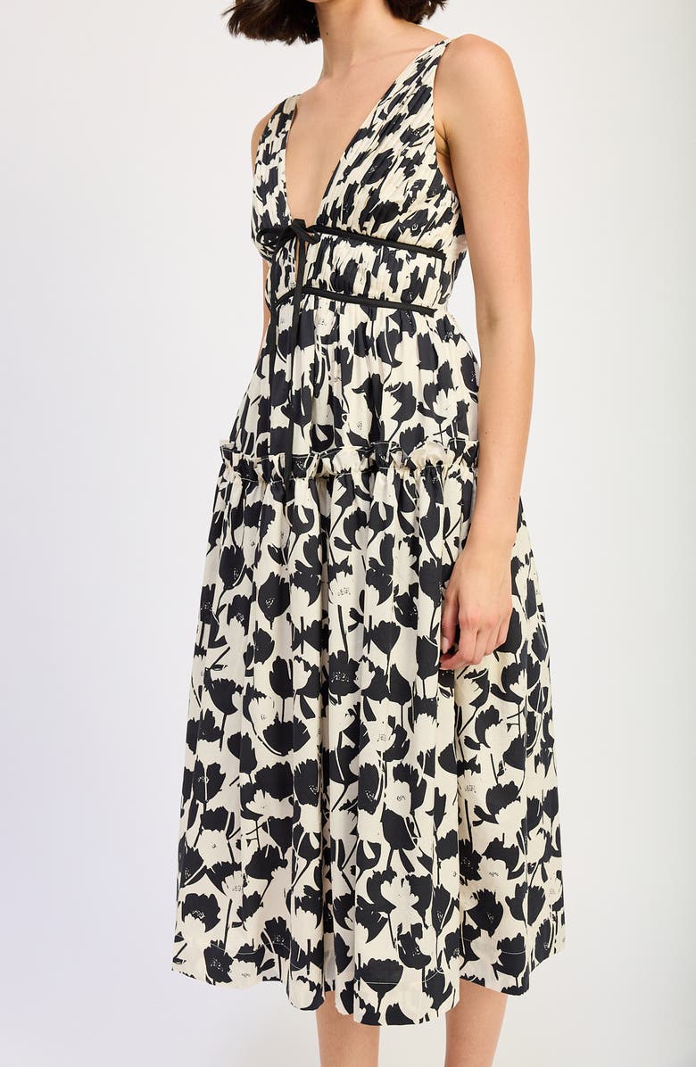 En Saison Laurel Floral Cotton Midi Dress, Alternate, color, Ivory Black