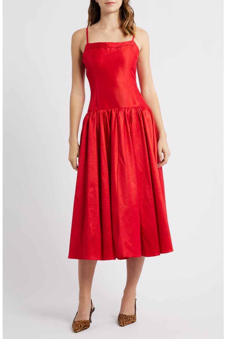 Quartet Taffeta Midi Dress, Main, color, RED