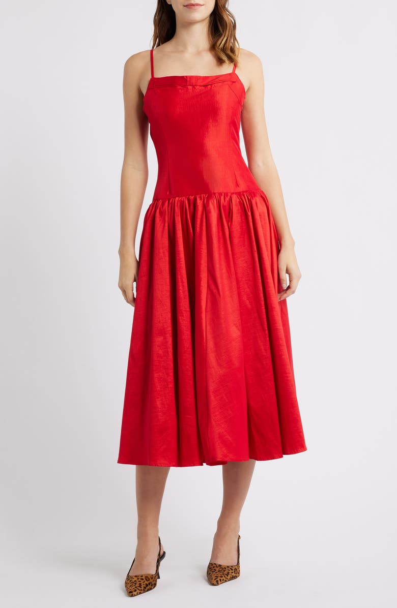 Sister Jane Quartet Taffeta Midi Dress, Main, color, Red