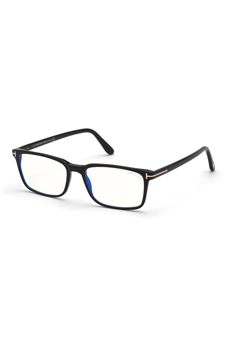 54mm Rectangular Blue Light Blocking Glasses, Alternate, color, BLACK ROSE GOLD / T LOGO