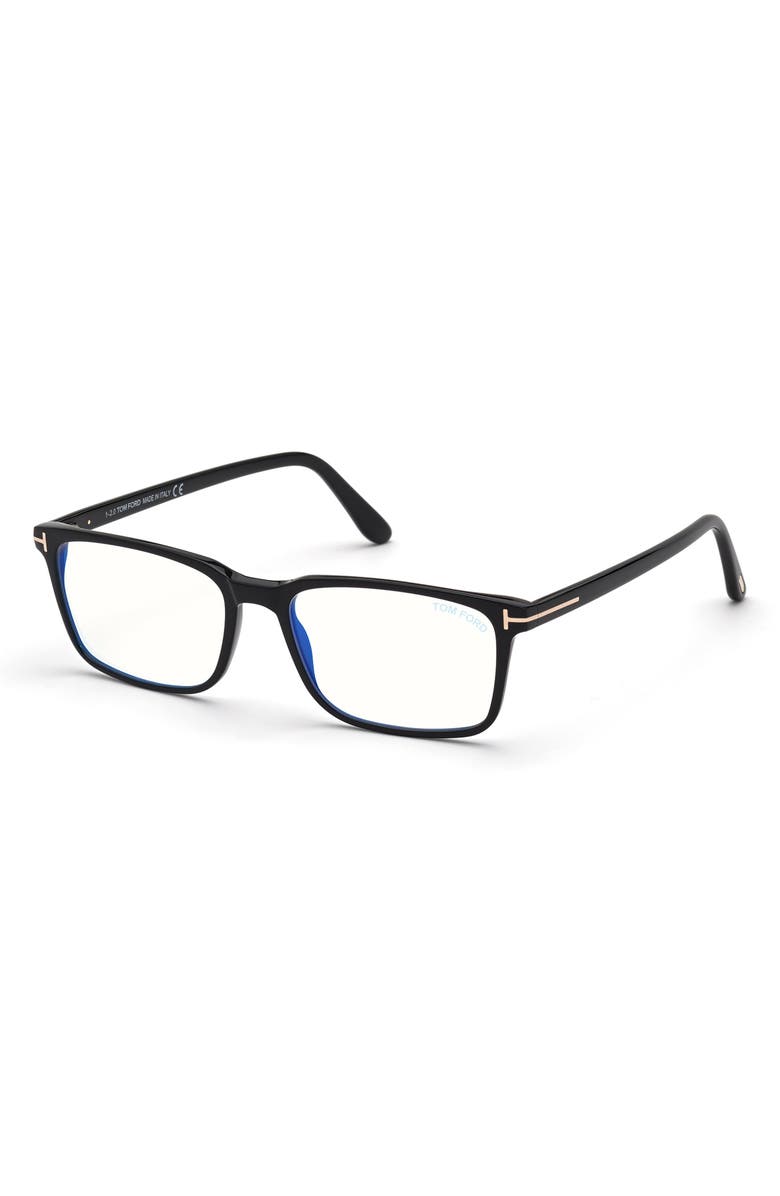 TOM FORD 54mm Rectangular Blue Light Blocking Glasses, Alternate, color, Black Rose Gold / T Logo