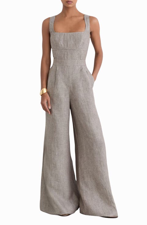Flora Square Neck Wide Leg Linen Jumpsuit